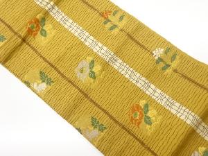 縞に草花模様織出し名古屋帯